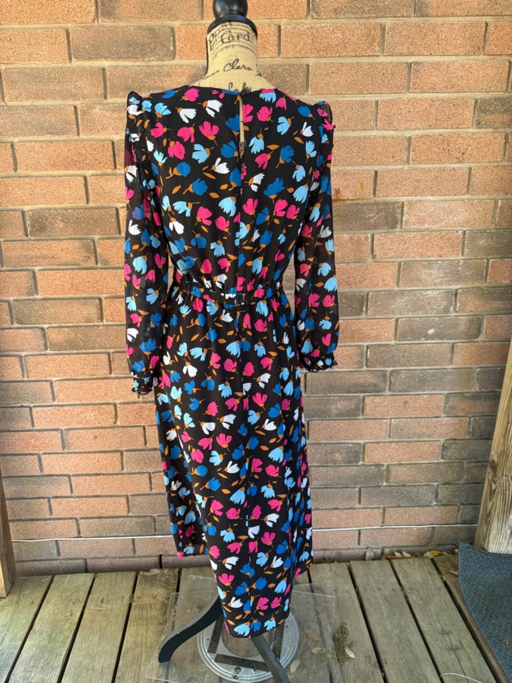 J. Crew Ruffle Tiered Midi Dress Black Floral  Size 2 - Picture 4 of 5